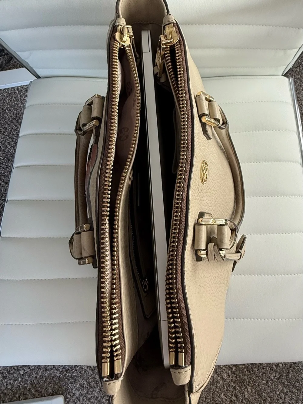 Tory Burch Pebbled Leather  Triple Compartment Hand Painted With Rhinestones